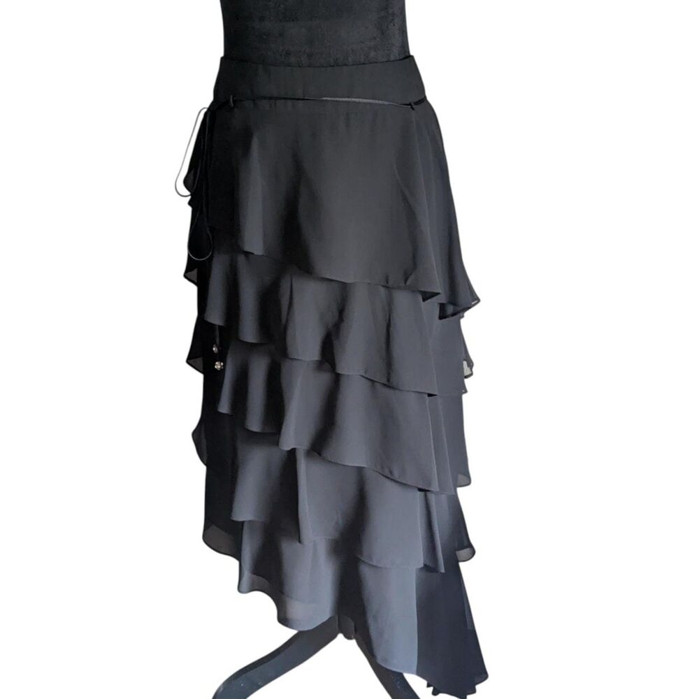 Sandra Darren Black Tiered Ruffle Midi Skirt Fairycore Whimsigoth Goth Sz 10